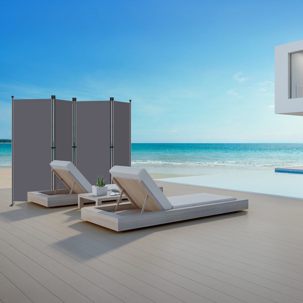 Paravent 4tlg Sichtschutz,Faltbildschirm Raumteiler Sichtschutz aus Stahl und Polyester