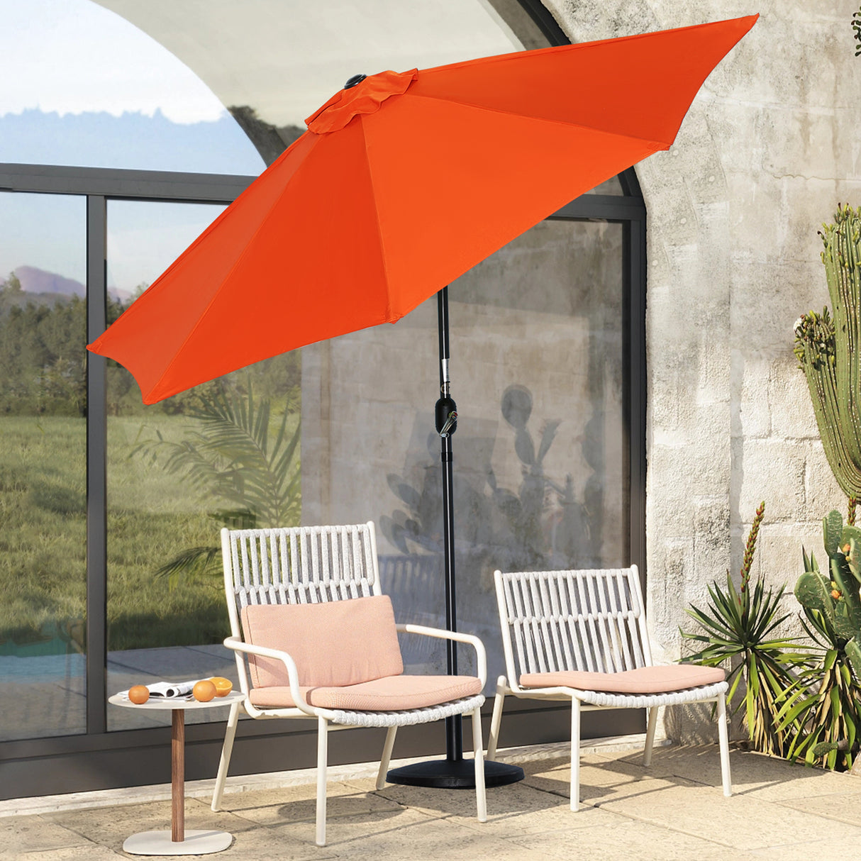 270cm Halbrund Sonnenschirm,Terrassenschirm mit Kurbel, mit UV-Schutz 40+