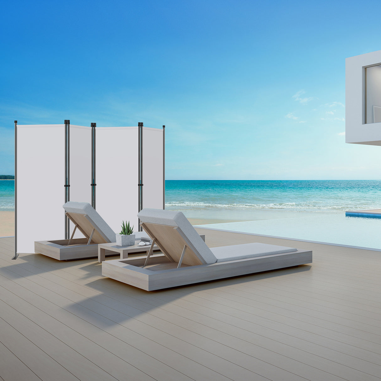 Paravent 4tlg Sichtschutz,Faltbildschirm Raumteiler Sichtschutz aus Stahl und Polyester