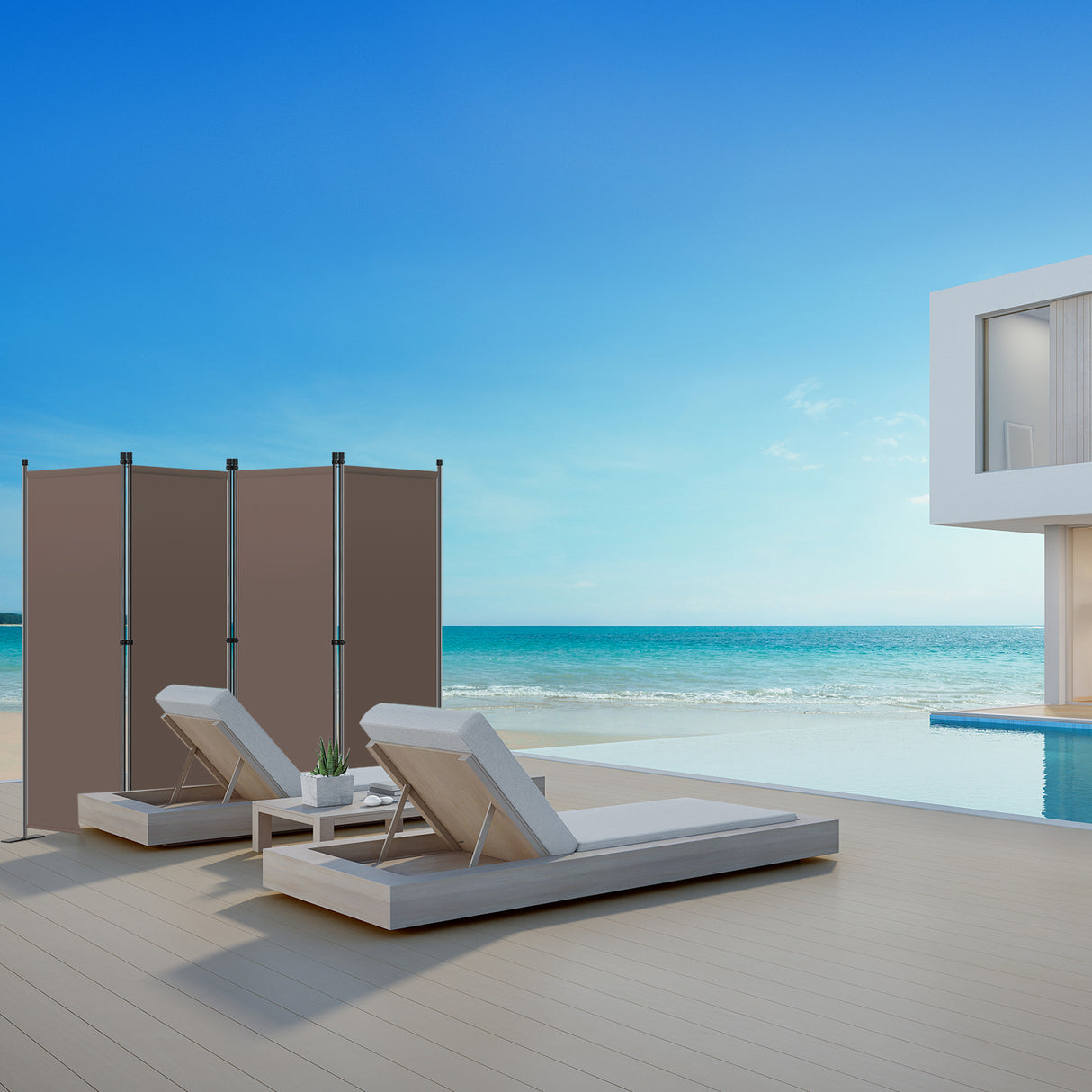 Paravent 4tlg Sichtschutz,Faltbildschirm Raumteiler Sichtschutz aus Stahl und Polyester