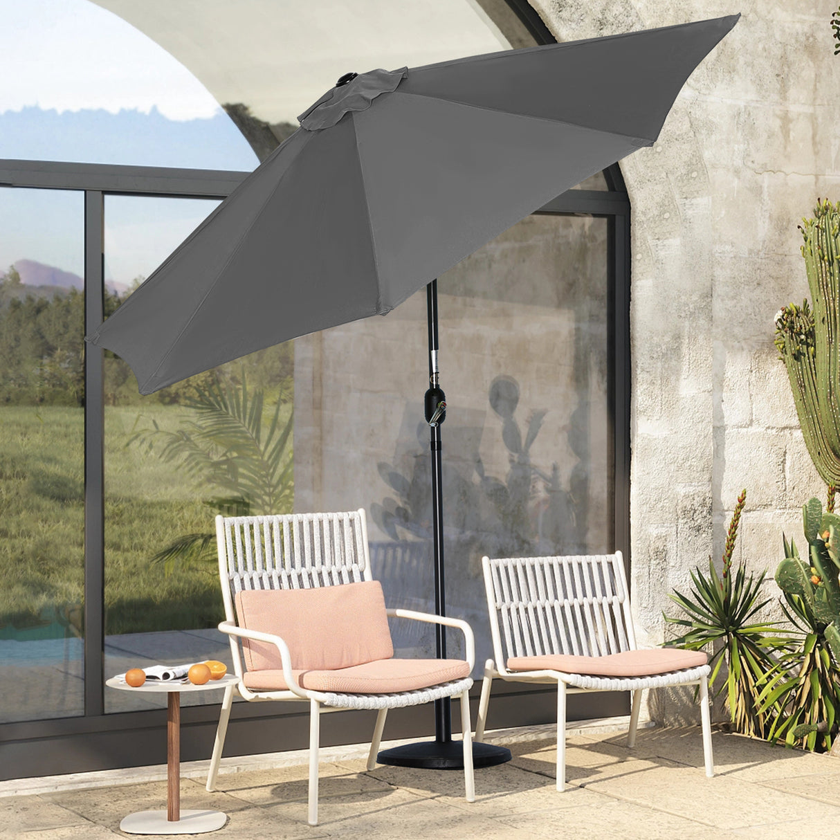 270cm Halbrund Sonnenschirm,Terrassenschirm mit Kurbel, mit UV-Schutz 40+