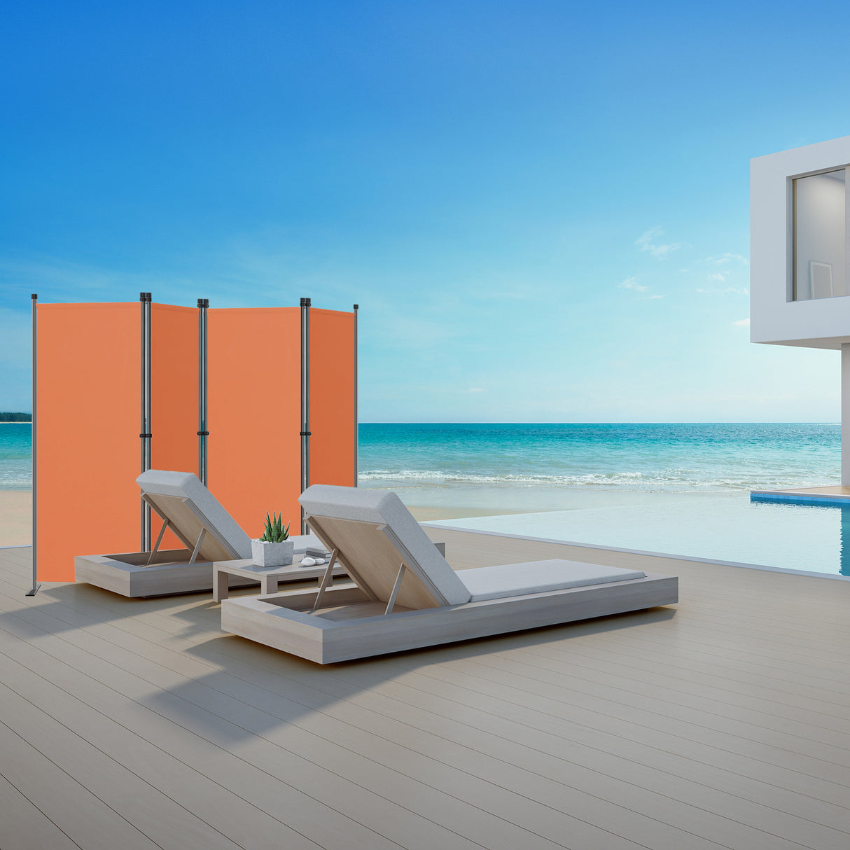 Paravent 4tlg Sichtschutz,Faltbildschirm Raumteiler Sichtschutz aus Stahl und Polyester