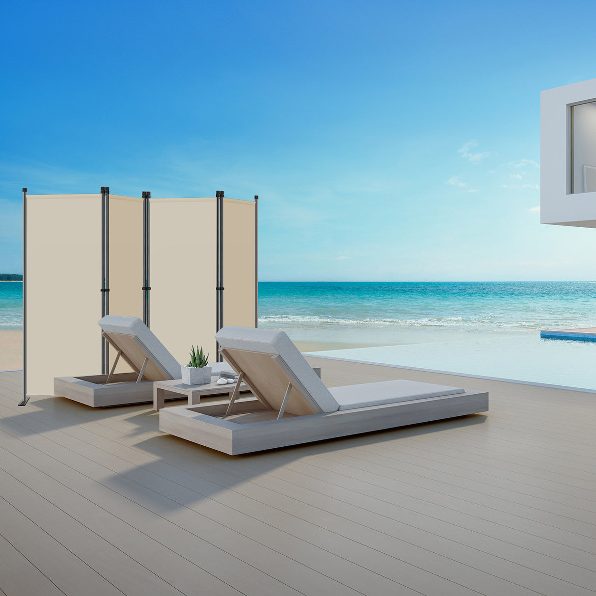 Paravent 4tlg Sichtschutz,Faltbildschirm Raumteiler Sichtschutz aus Stahl und Polyester