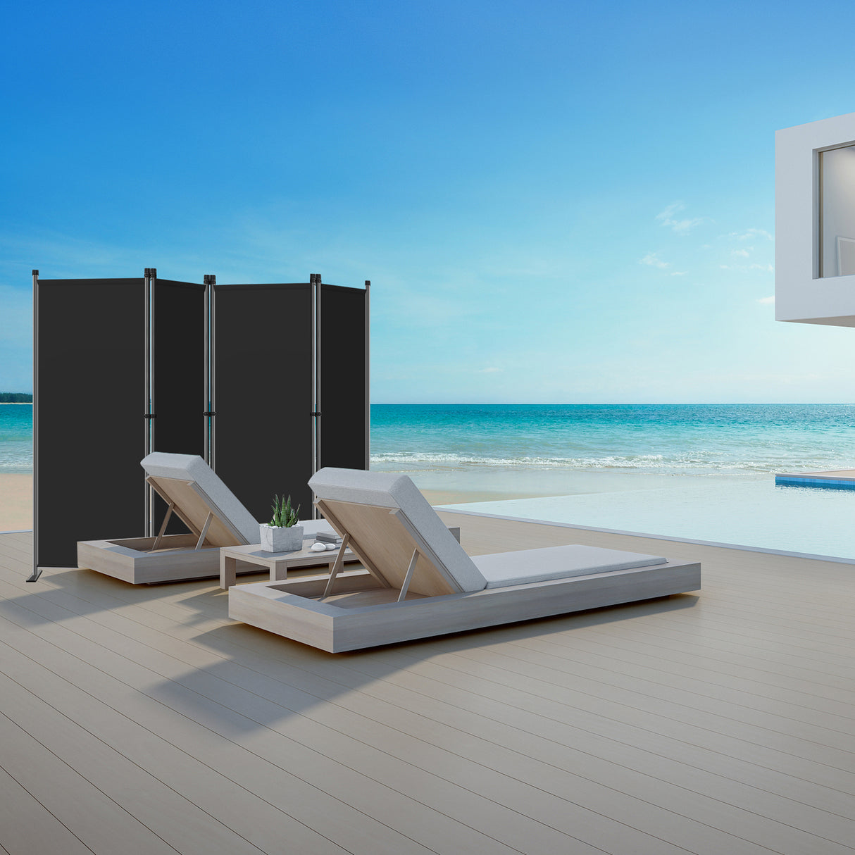 Paravent 4tlg Sichtschutz,Faltbildschirm Raumteiler Sichtschutz aus Stahl und Polyester