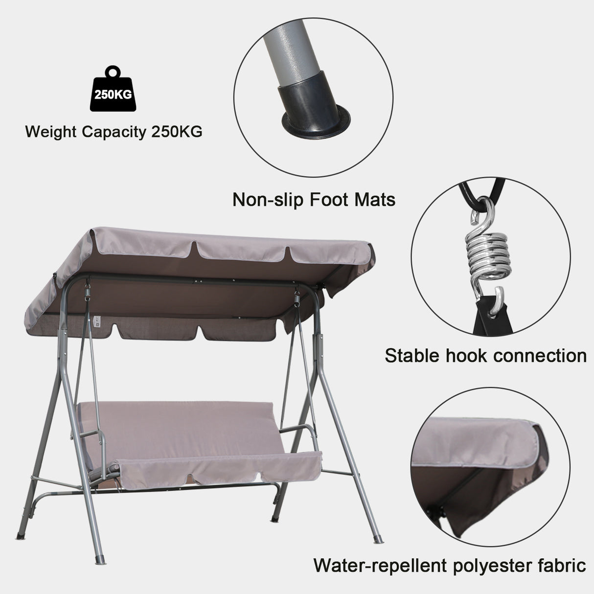 Hollywoodschaukel Gartenschaukel 3 Sitzer mit Sonnenschutz 173x110x151cm