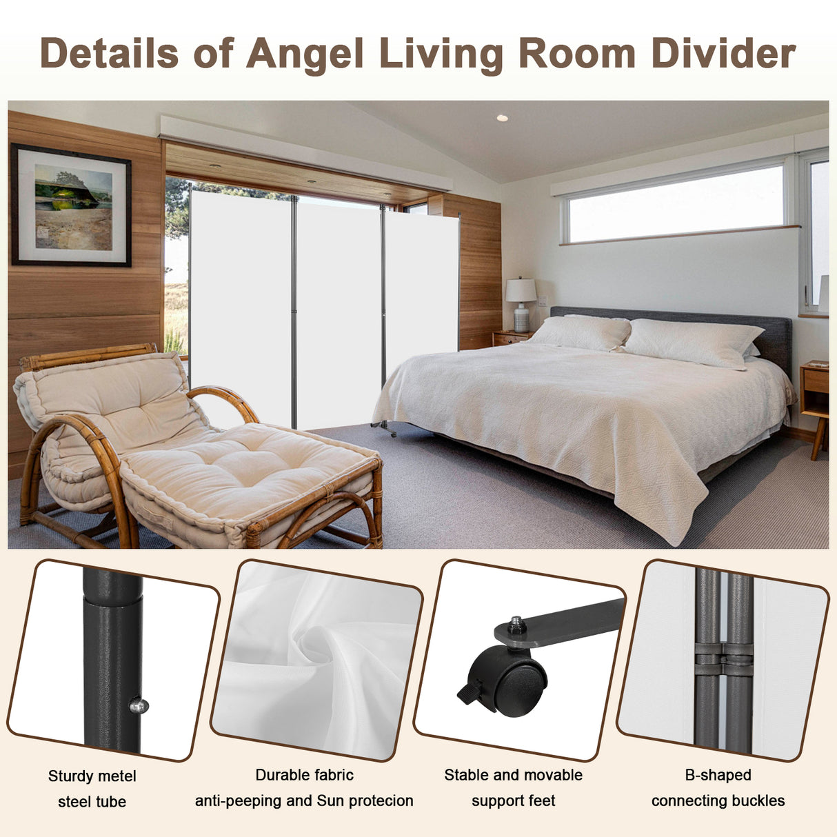 Angel Living Paravent Raumteiler 3 Teilig 243x180 cm, Faltbare Trennwand Spanische Wand, Dekorativer Paravent als Raumtrenner für Wohnzimmer Büro Balkon