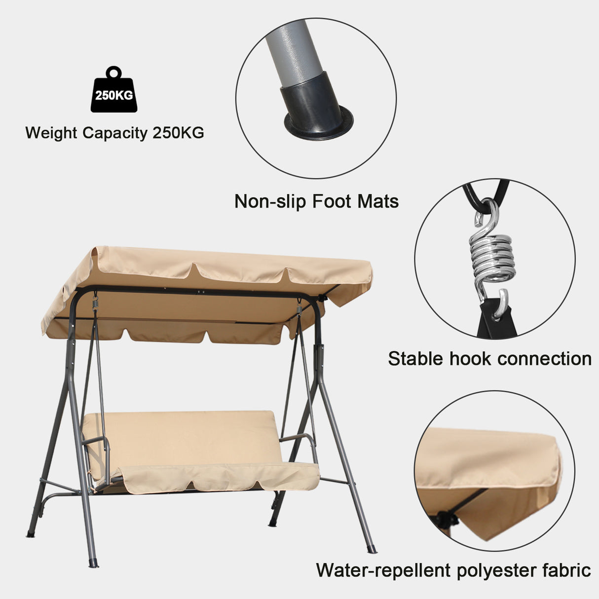 Hollywoodschaukel Gartenschaukel 3 Sitzer mit Sonnenschutz 173x110x151cm