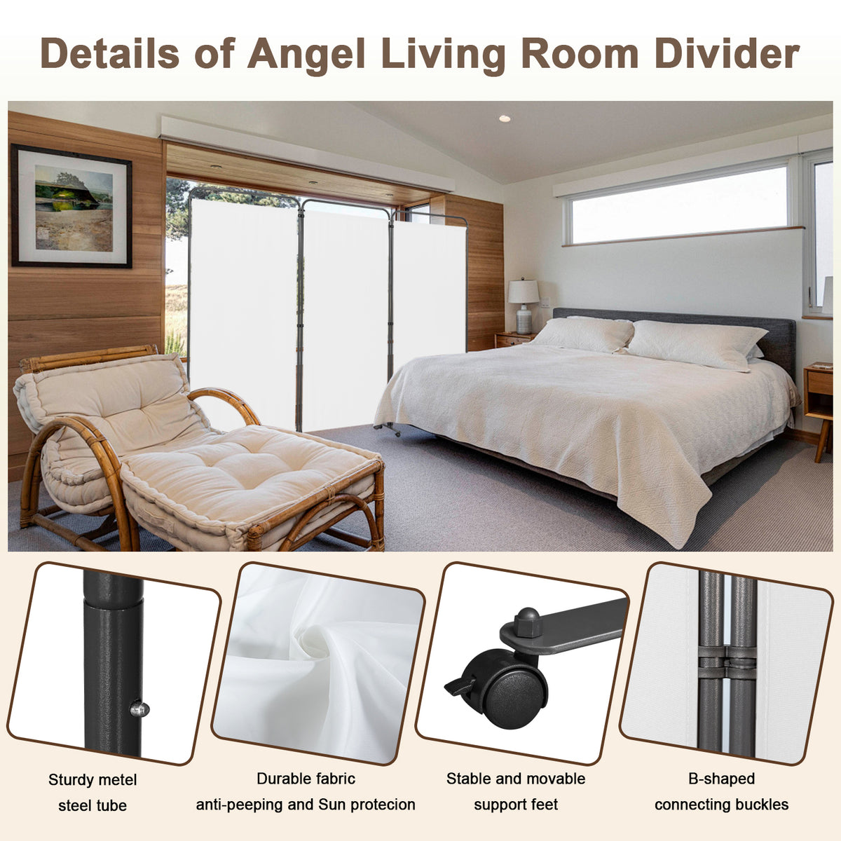 Angel Living Paravent 3 Teilig 243x184 cm, Faltbare Trennwand Spanische Wand Raumteiler, Dekorativer Paravent als Raumtrenner für Wohnzimmer Büro Balkon