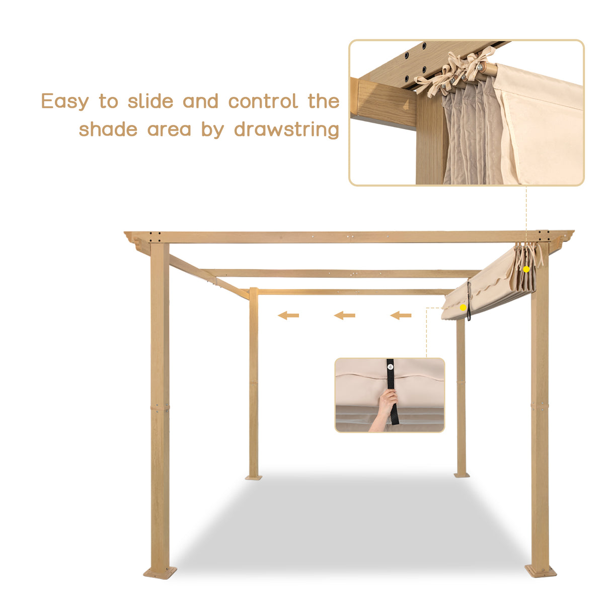 Angel Living Garten Pergola Pavillon Gartenpavillon aus Aluminium in anthrazit, Dachrohre aus Stahl, Verstellbares Dach aus Polyester Cremegelb