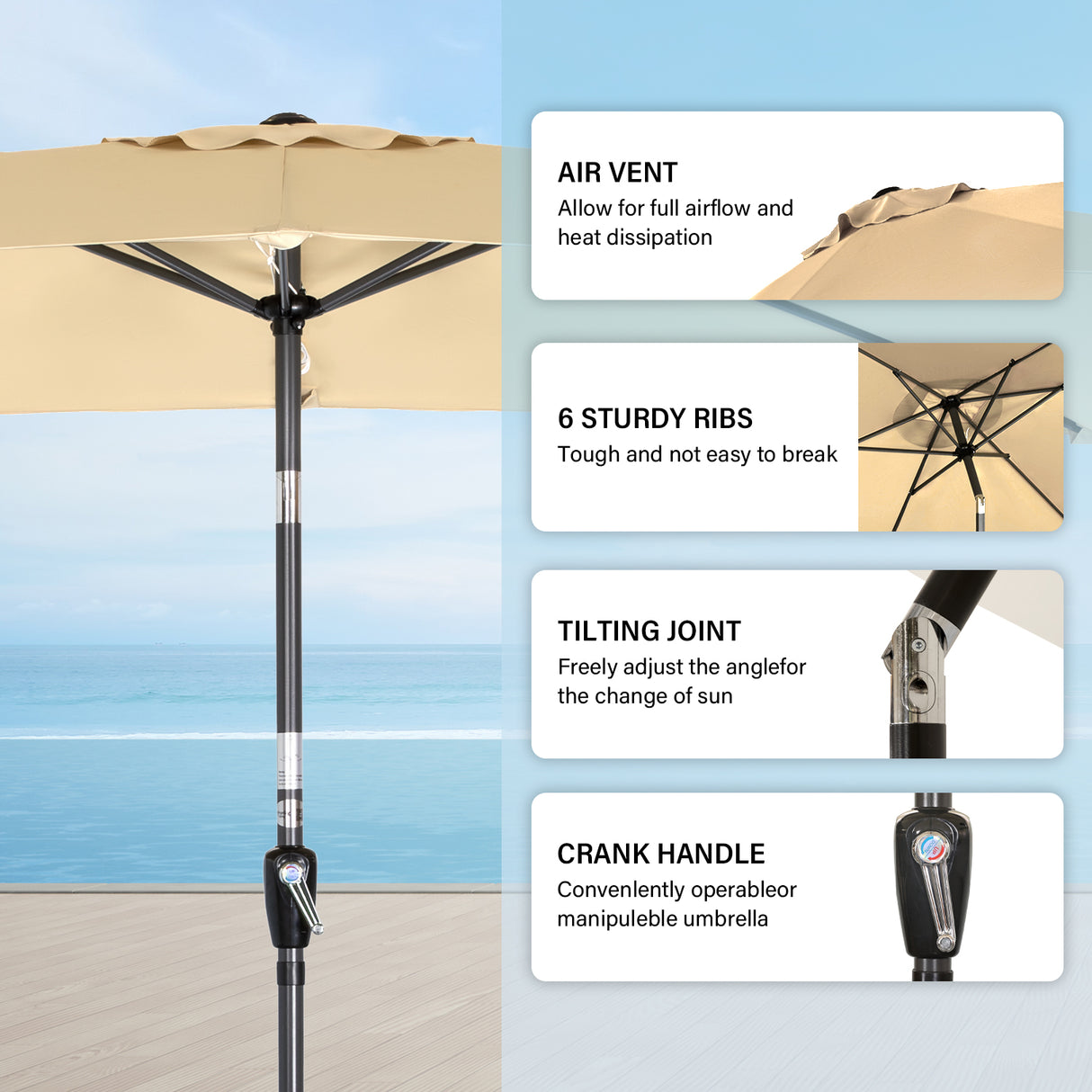 300x200cm Sonnenschirm Rechteck Sonneschirm aus aus Aluminium, Stahl und Polyester