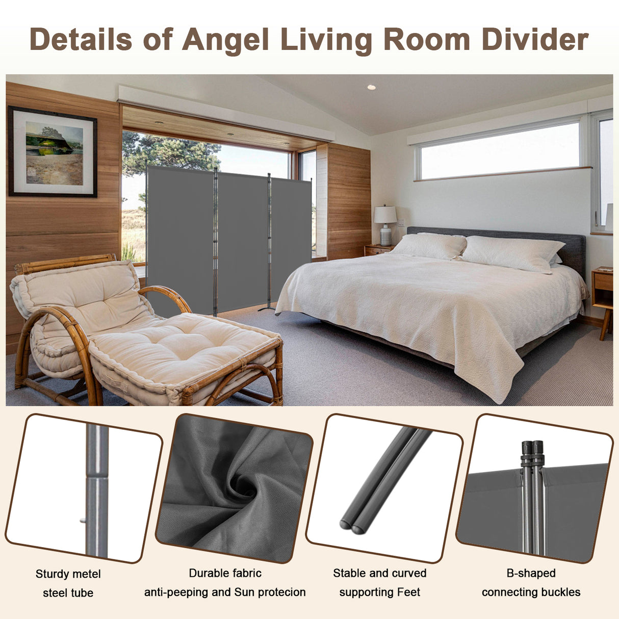 Paravent Raumteiler Outdoor Sichtschutz 243 x 169 cm, 3 Paneele