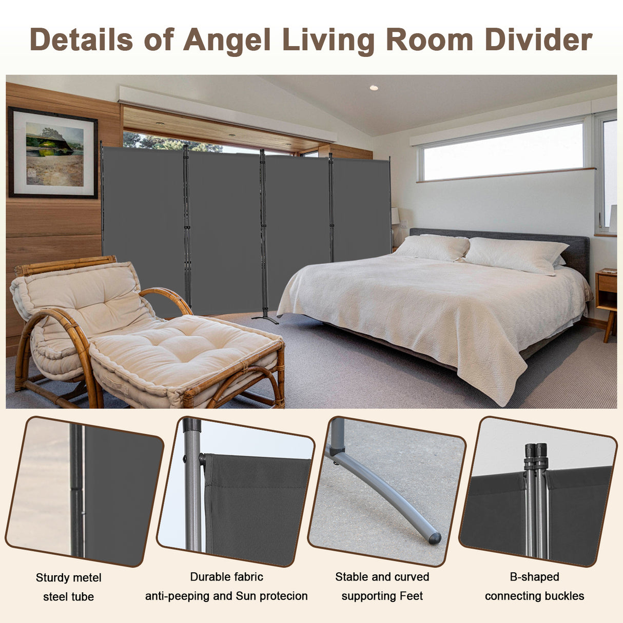 Paravent 4tlg 324X169CM Sichtschutz Balkonbespannung Balkonsichtschutz Paravent Raumteiler Trennwand