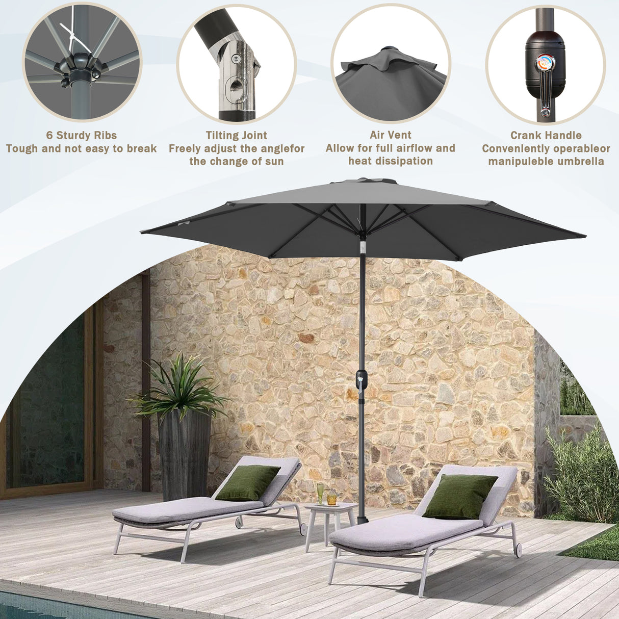 Caña de pescar Living la sombrilla Ø 300 cm de paraguas de jardín el paraguas de mercado el paraguas de terrazas Taupe aproximadamente el Paraguas solar la protección solar de aluminio y poliéster UV50