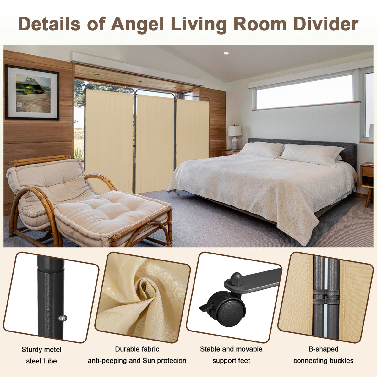 Angel Living Paravent 3 Teilig 243x184 cm, Faltbare Trennwand Spanische Wand Raumteiler, Dekorativer Paravent als Raumtrenner für Wohnzimmer Büro Balkon