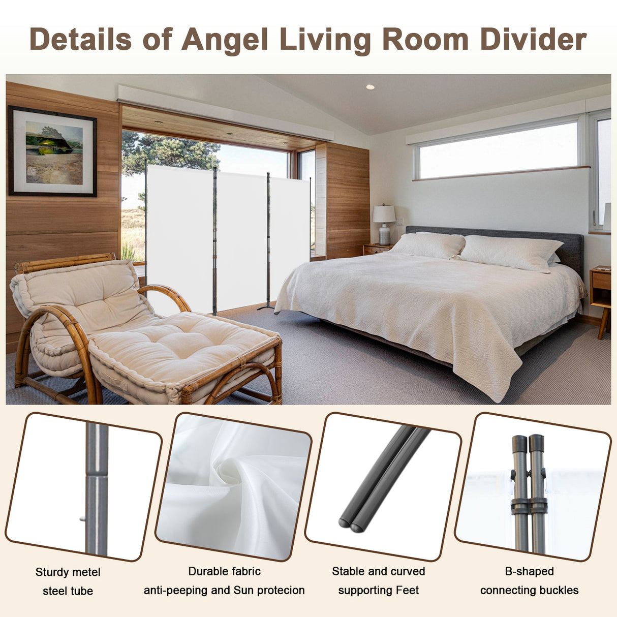 Paravent Raumteiler Outdoor Sichtschutz 243 x 169 cm, 3 Paneele