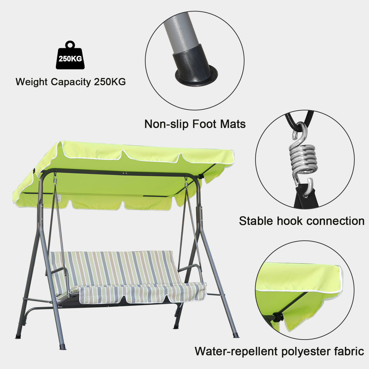 Hollywoodschaukel Gartenschaukel 3 Sitzer mit Sonnenschutz 173x110x151cm