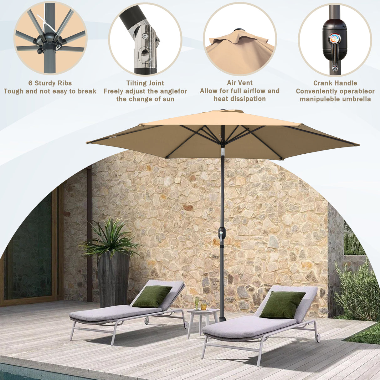 Angel Living Sonnenschirm Ø 270 cm Gartenschirm Marktschirm Terrassenschirm Taupe Rund Sonneschirm Sonnenschutz aus aus Metall, Stahl und Polyester UV50+