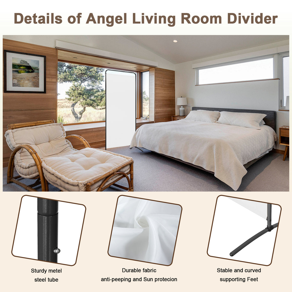 Angel Living Paravent 1 Teilig Klappbar Raumteiler Freistehend Sichtschutzwand Raumteiler Stellwand Trennwand Sichtschutz für Büros, Balkon,Schlafzimmer,Außengarten 81 x 185cm
