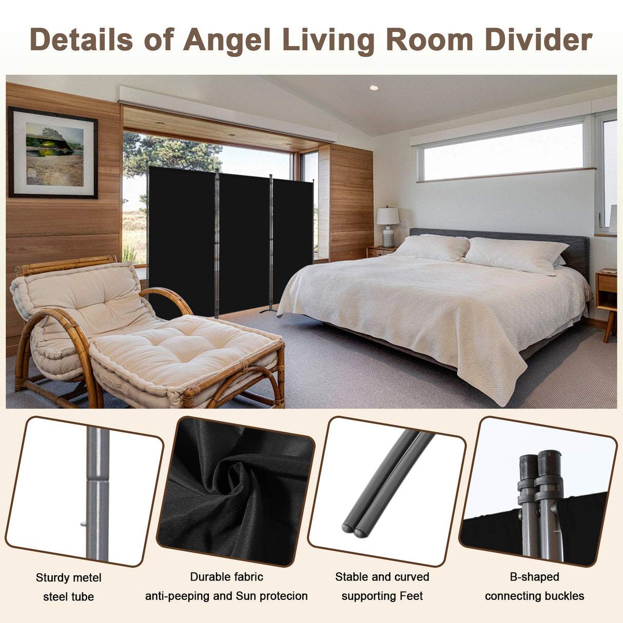 Paravent Raumteiler Outdoor Sichtschutz 243 x 169 cm, 3 Paneele