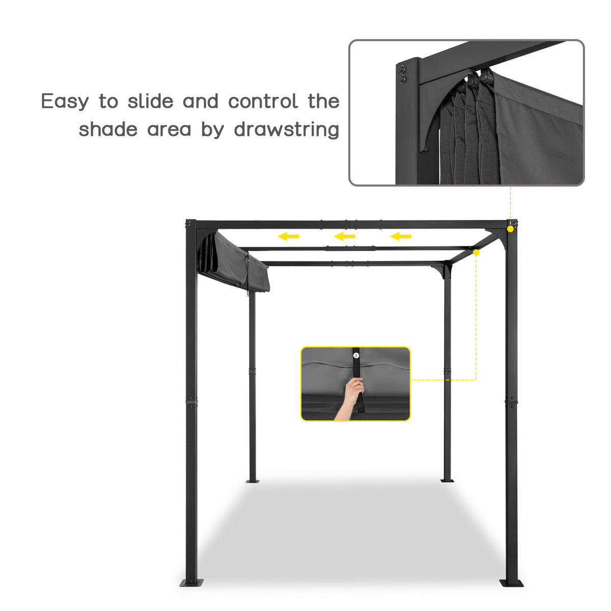 Angel Living Pergola aus einer Stahl-Aluminium-Kombination, 3 x 2 m, mit einziehbarem Dach, wasserdichtes Dach ohne Einfassung aus Polyester mit PU-Beschichtung, UV-beständig, für den Außenbereich: Garten, Terrasse