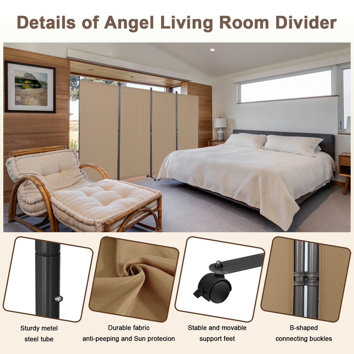 Angel Living Paravent Raumteiler 4 Teilig 324x180 cm, Faltbare Trennwand Spanische Wand, Dekorativer Paravent als Raumtrenner für Wohnzimmer Büro Balkon
