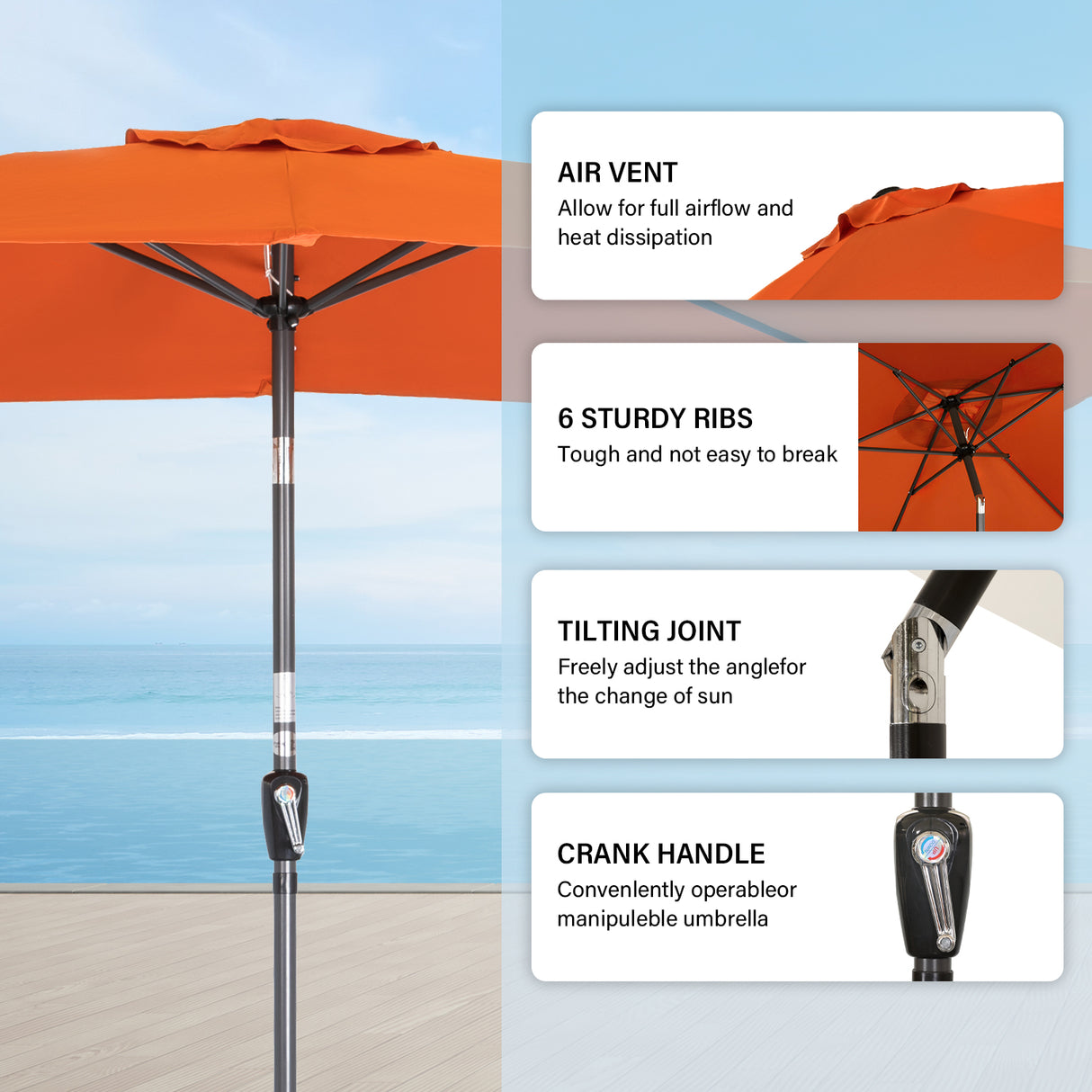 300x200cm Sonnenschirm Rechteck Sonneschirm aus aus Aluminium, Stahl und Polyester