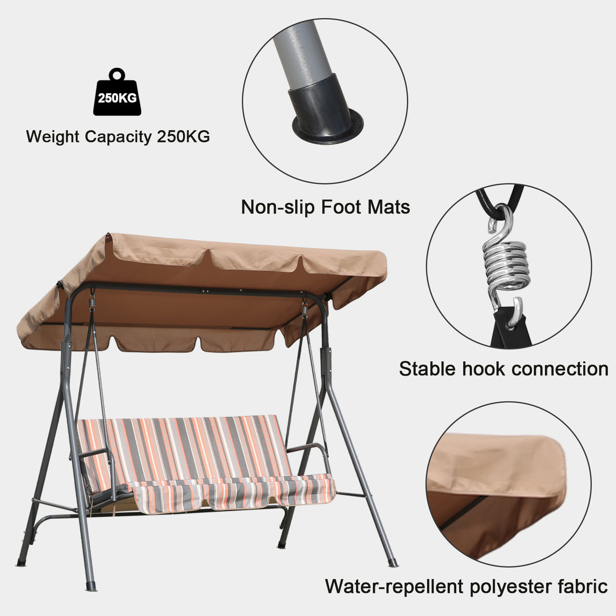 Hollywoodschaukel Gartenschaukel 3 Sitzer mit Sonnenschutz 173x110x151cm