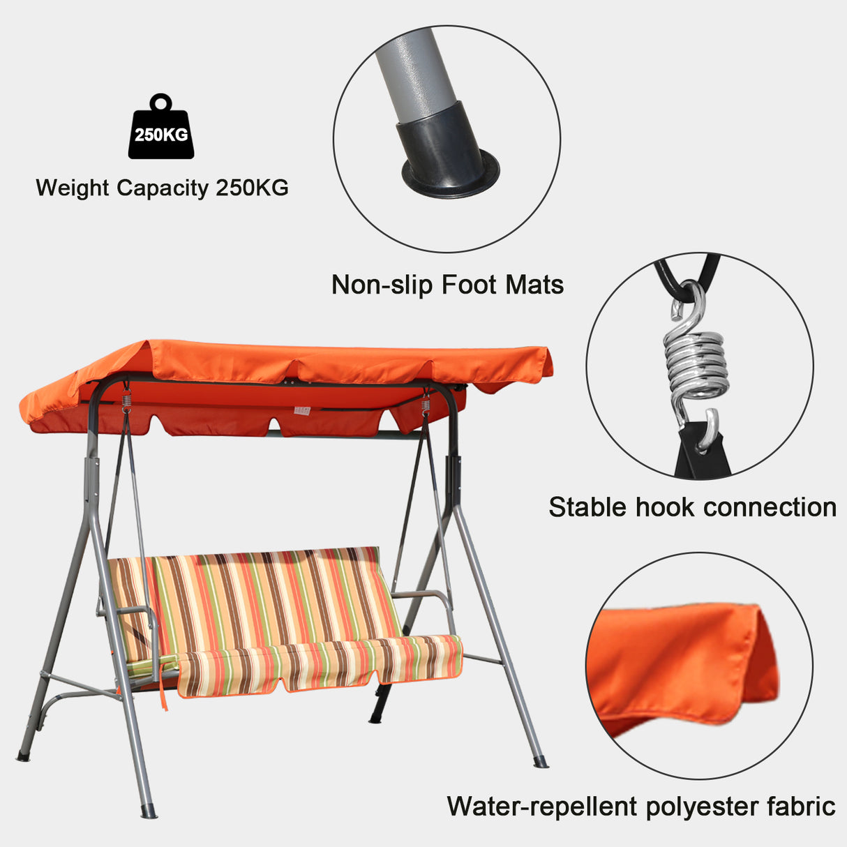 Hollywoodschaukel Gartenschaukel 3 Sitzer mit Sonnenschutz 173x110x151cm