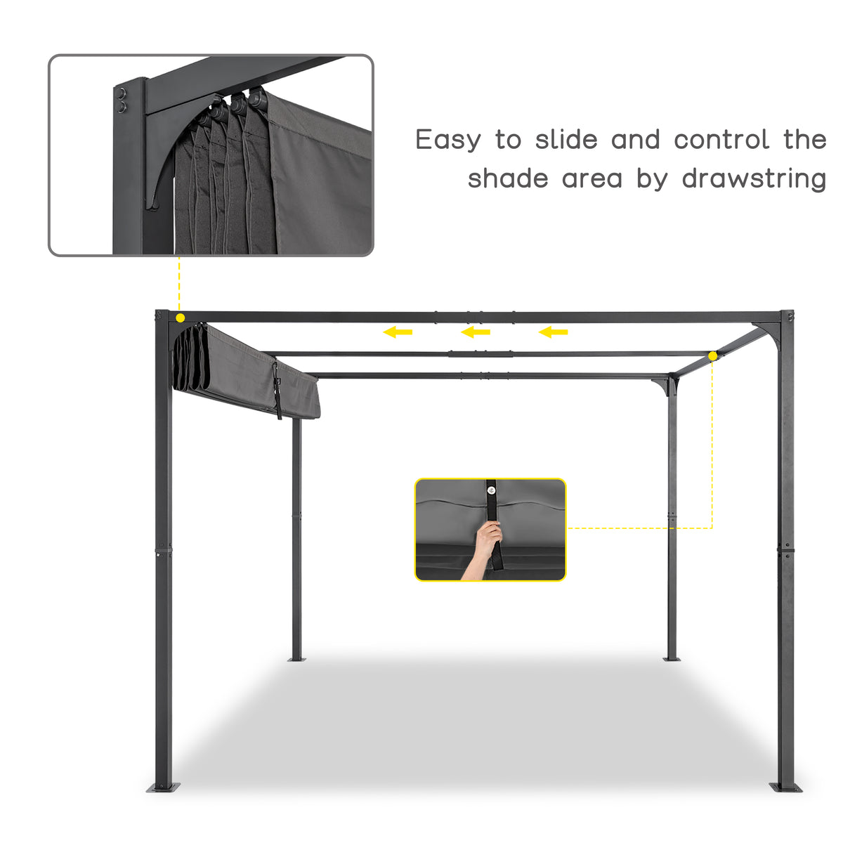 Angel Living Pergola aus einer Stahl-Aluminium-Kombination mit einziehbarem Dach, wasserdichtes Dach ohne Einfassung aus Polyester mit PU-Beschichtung, UV-beständig, für den Außenbereich: Garten, Terrasse