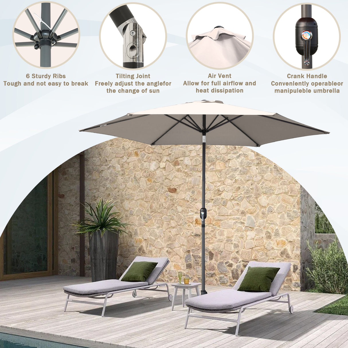 Caña de pescar Living la sombrilla Ø 300 cm de paraguas de jardín el paraguas de mercado el paraguas de terrazas Taupe aproximadamente el Paraguas solar la protección solar de aluminio y poliéster UV50