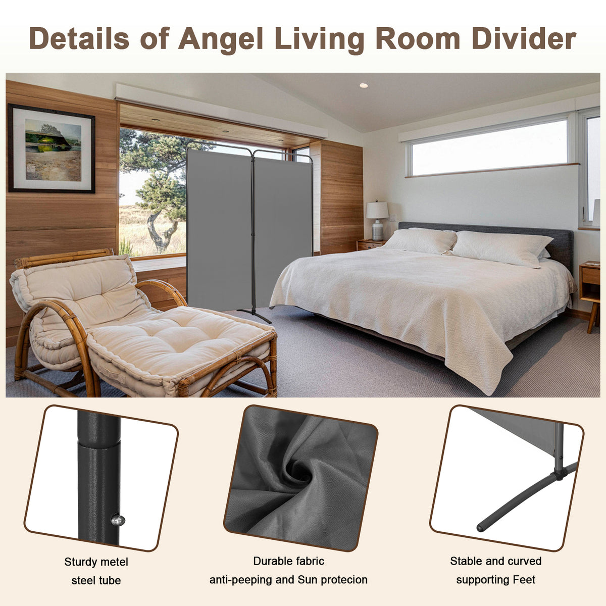 Angel Living Paravent 2 Teilig Klappbar Raumteiler Freistehend Sichtschutzwand Raumteiler Stellwand Trennwand Sichtschutz für Büros, Balkon,Schlafzimmer,Außengarten 162 x 185cm