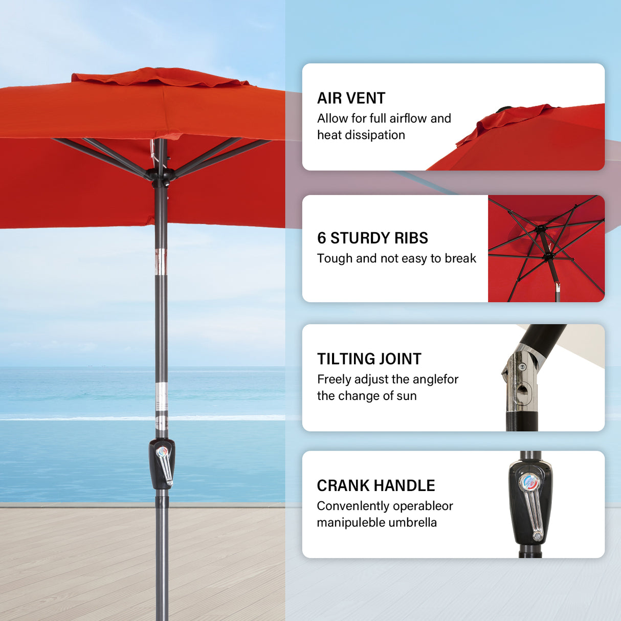 300x200cm Sonnenschirm Rechteck Sonneschirm aus aus Aluminium, Stahl und Polyester