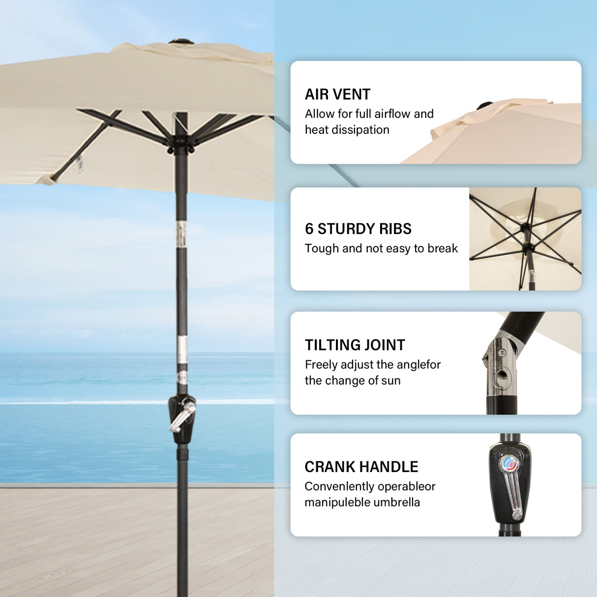 300x200cm Sonnenschirm Rechteck Sonneschirm aus aus Aluminium, Stahl und Polyester