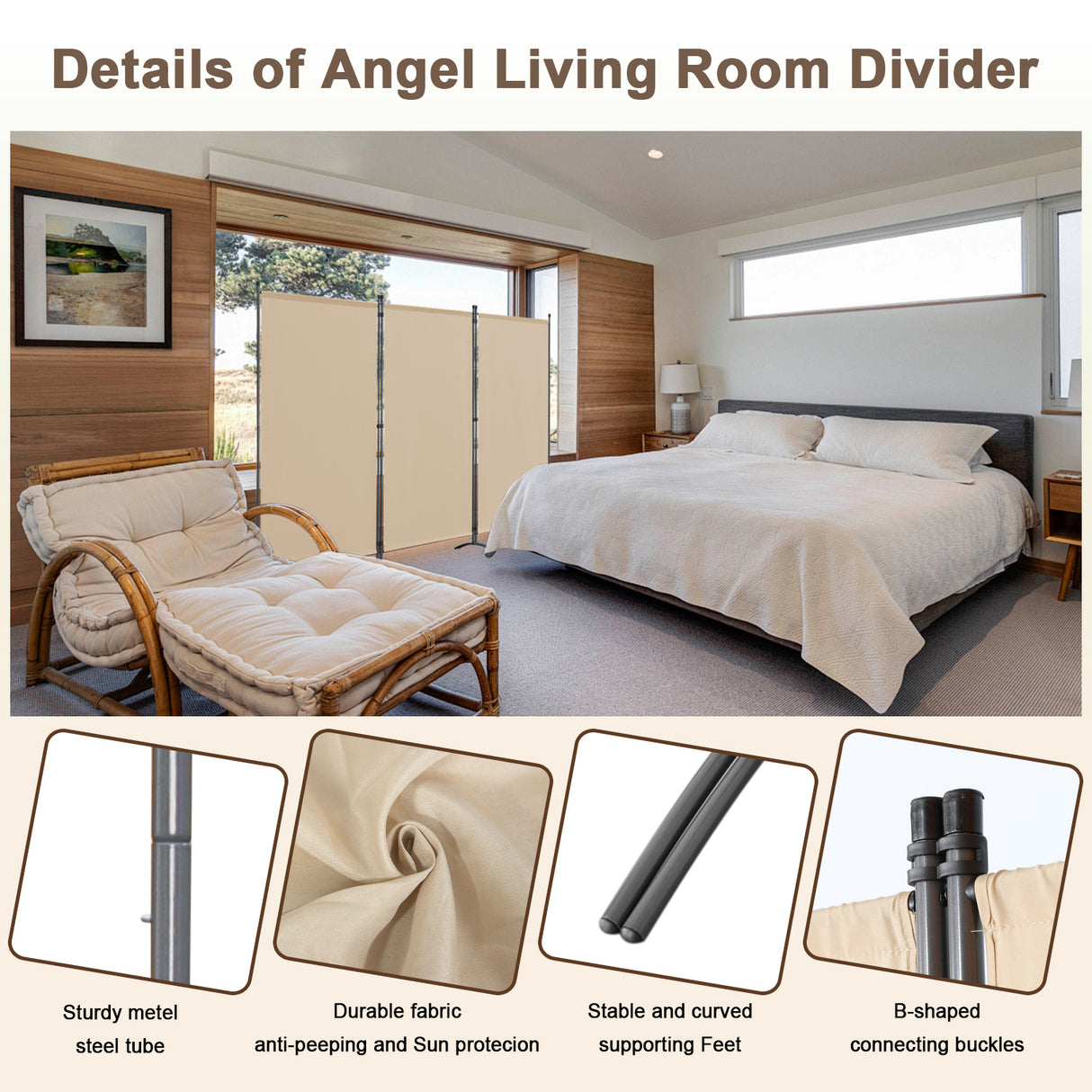 Paravent Raumteiler Outdoor Sichtschutz 243 x 169 cm, 3 Paneele