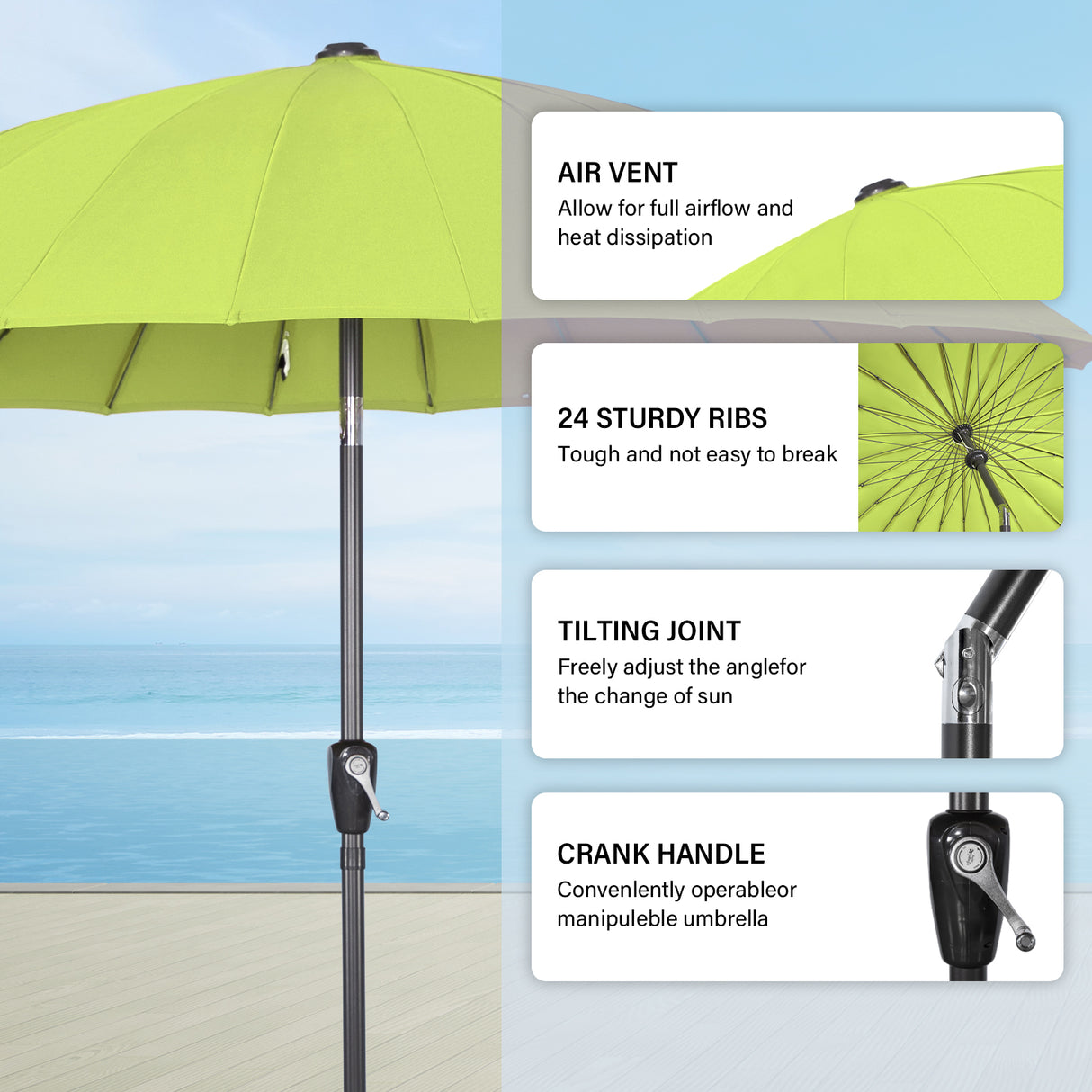 250cm Sonneschirm Sonnenschutz neigbar Rostfrei aus Aluminium, Stahl und Polyester