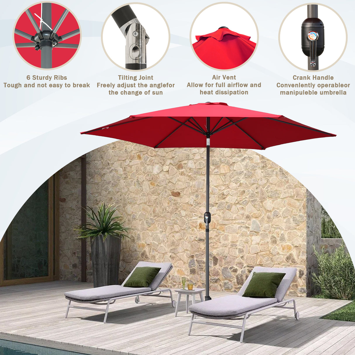 Caña de pescar Living la sombrilla Ø 300 cm de paraguas de jardín el paraguas de mercado el paraguas de terrazas Taupe aproximadamente el Paraguas solar la protección solar de aluminio y poliéster UV50