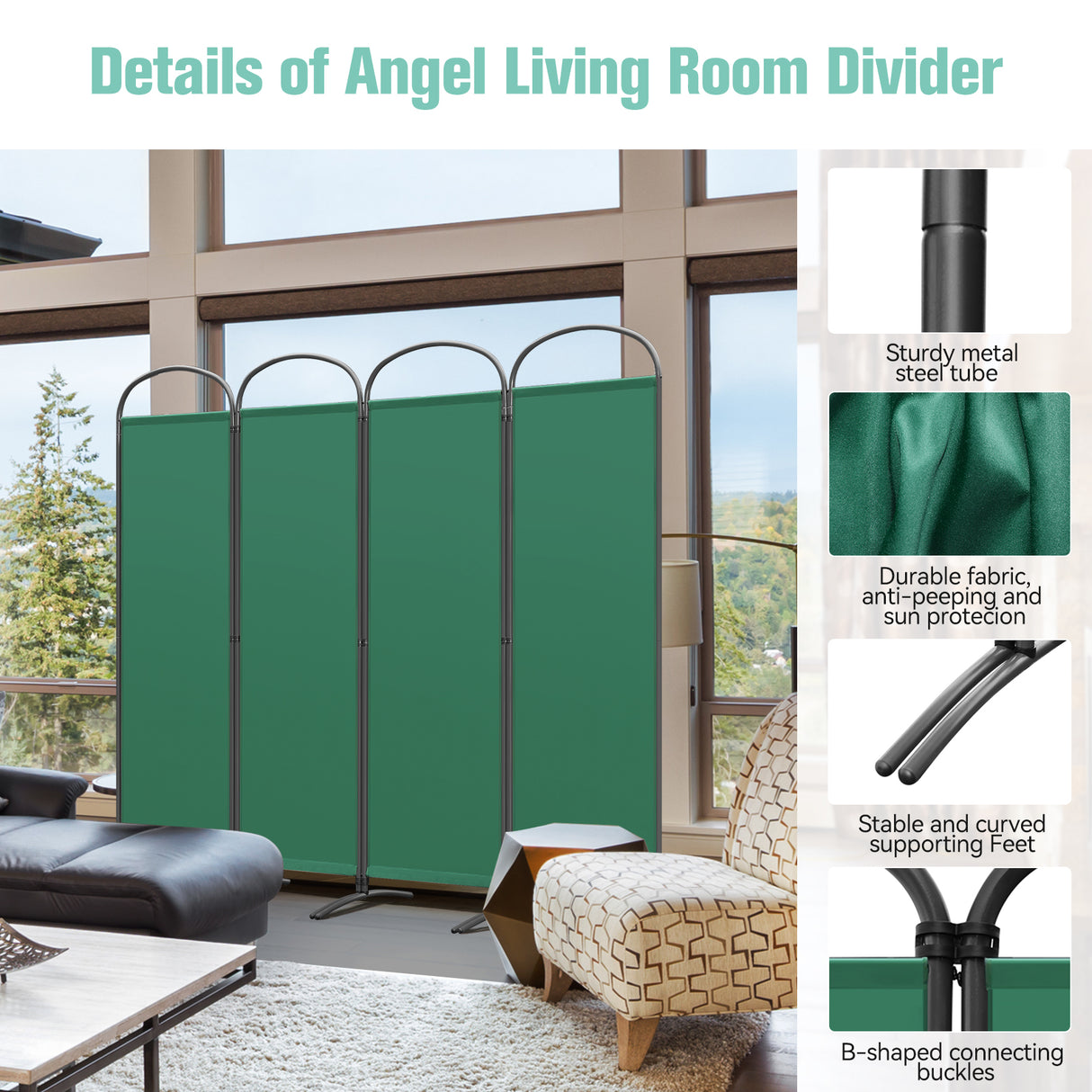 Angel Living Paravent 4tlg 225X185CM Bogenparavent Sichtschutz Raumteiler