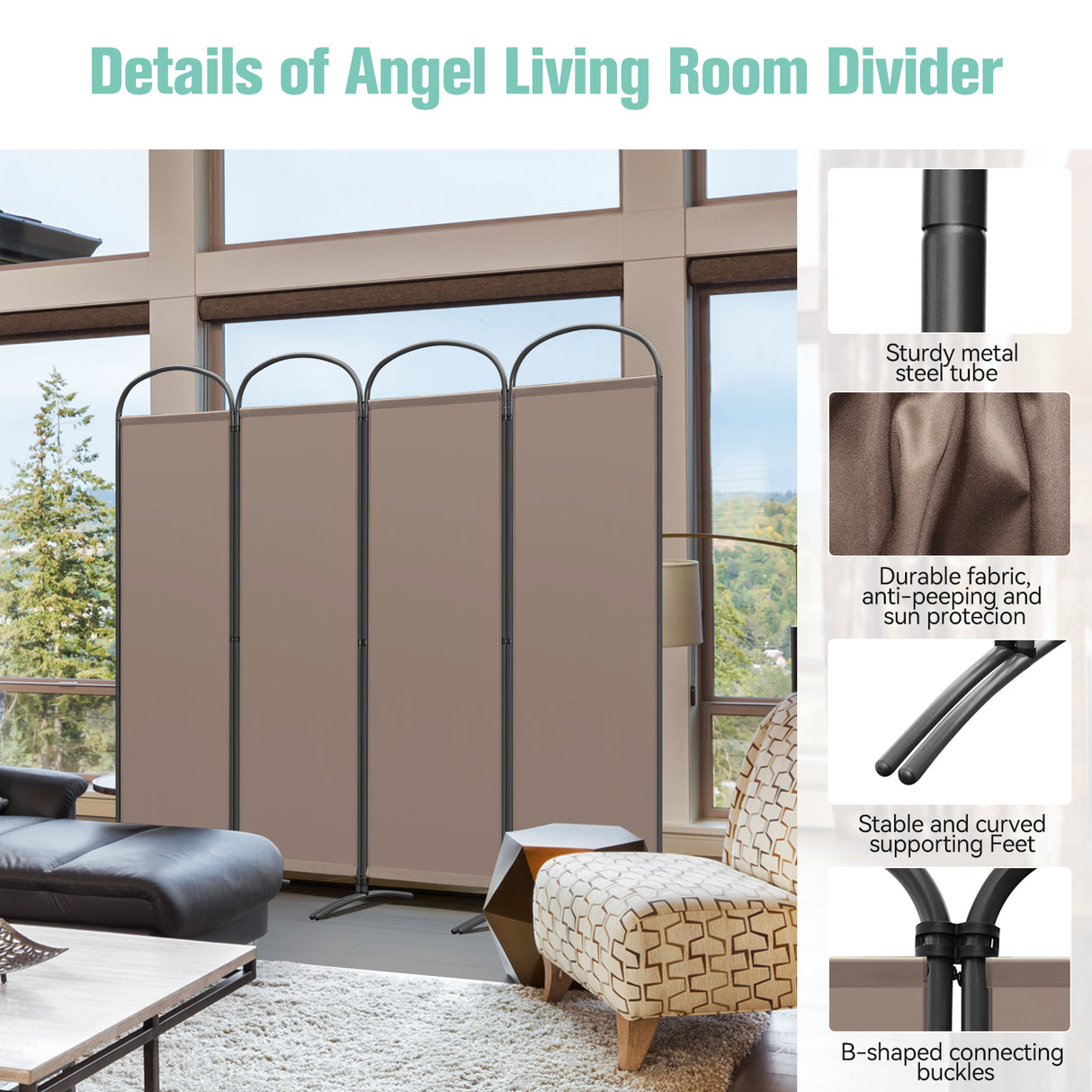 Angel Living Paravent 4tlg 225X185CM Bogenparavent Sichtschutz Raumteiler