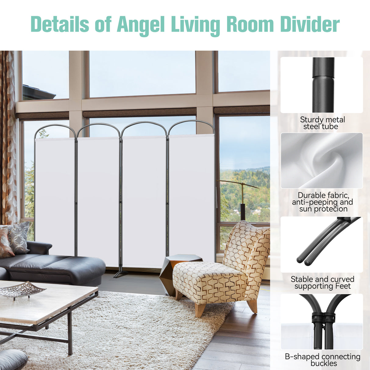 Angel Living Paravent 4tlg 225X185CM Bogenparavent Sichtschutz Raumteiler