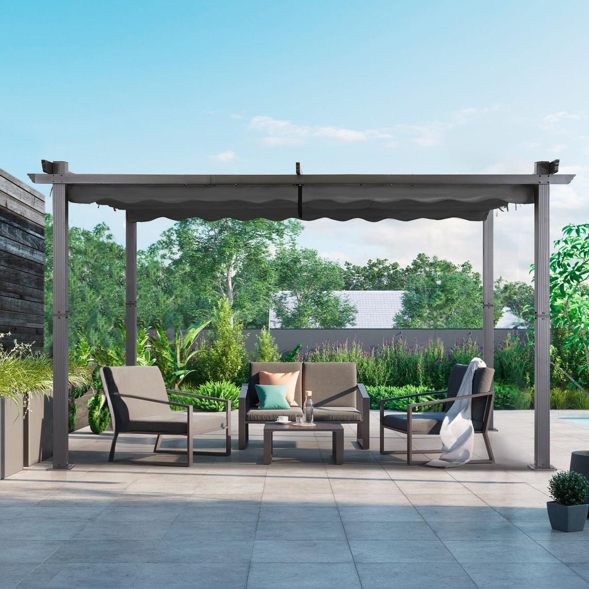 Angel Living Garten Pergola Pavillon Gartenpavillon aus Aluminium in anthrazit, Dachrohre aus Stahl, Verstellbares Dach aus Polyester