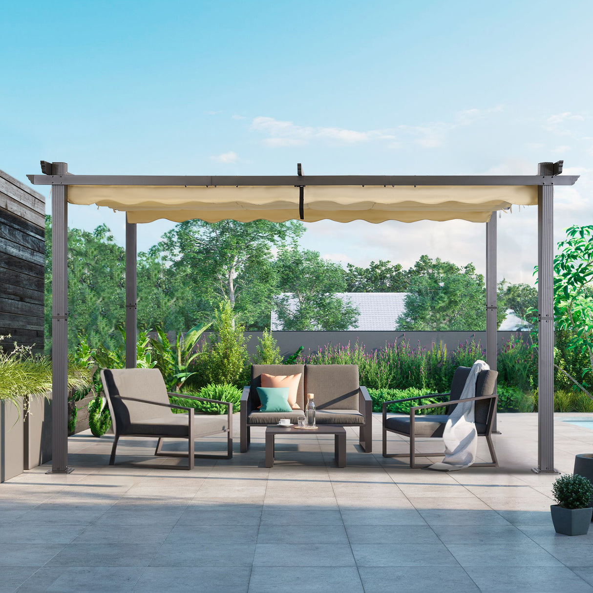 Angel Living Garten Pergola Pavillon Gartenpavillon aus Aluminium in anthrazit, Dachrohre aus Stahl, Verstellbares Dach aus Polyester
