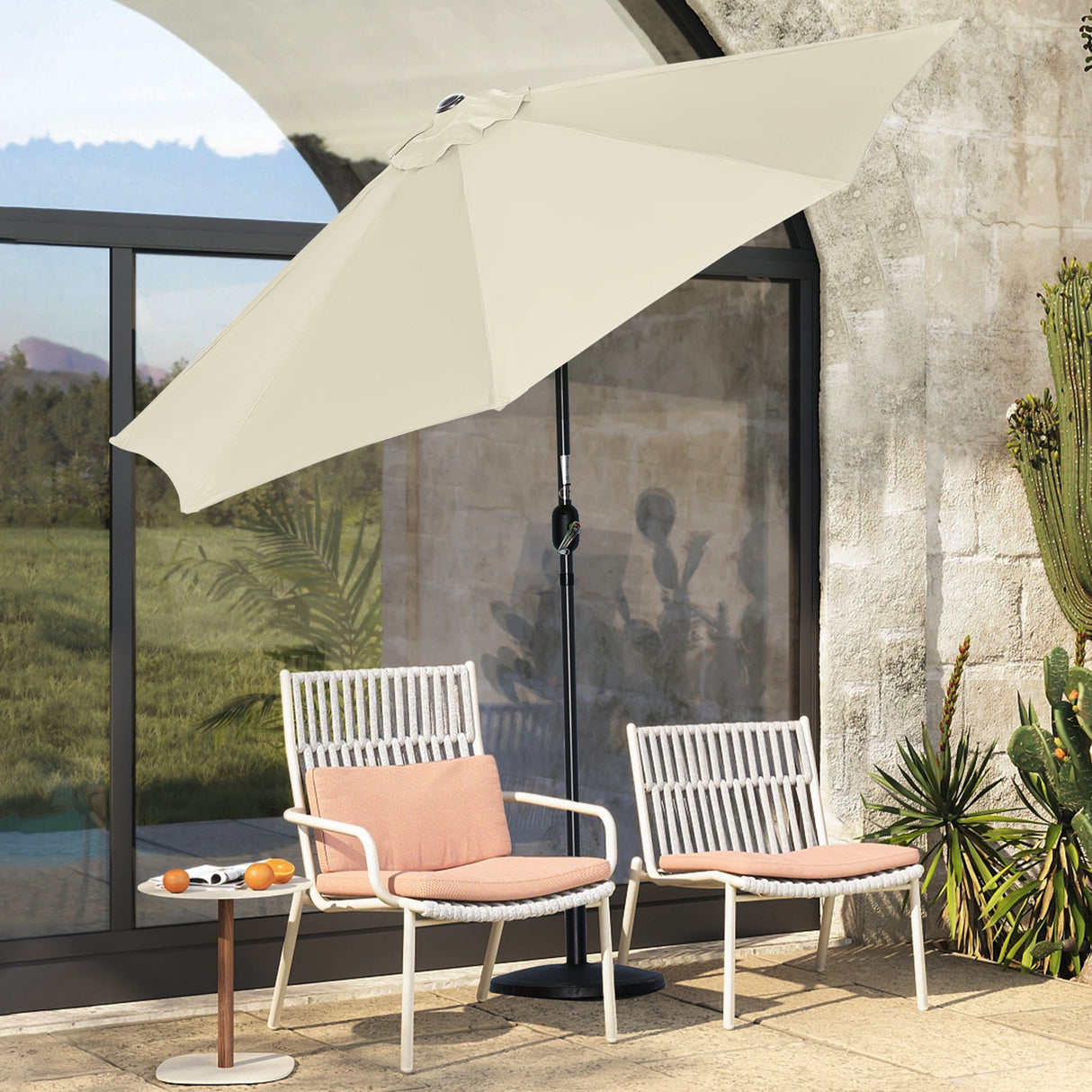 270cm Halbrund Sonnenschirm,Terrassenschirm mit Kurbel, mit UV-Schutz 40+