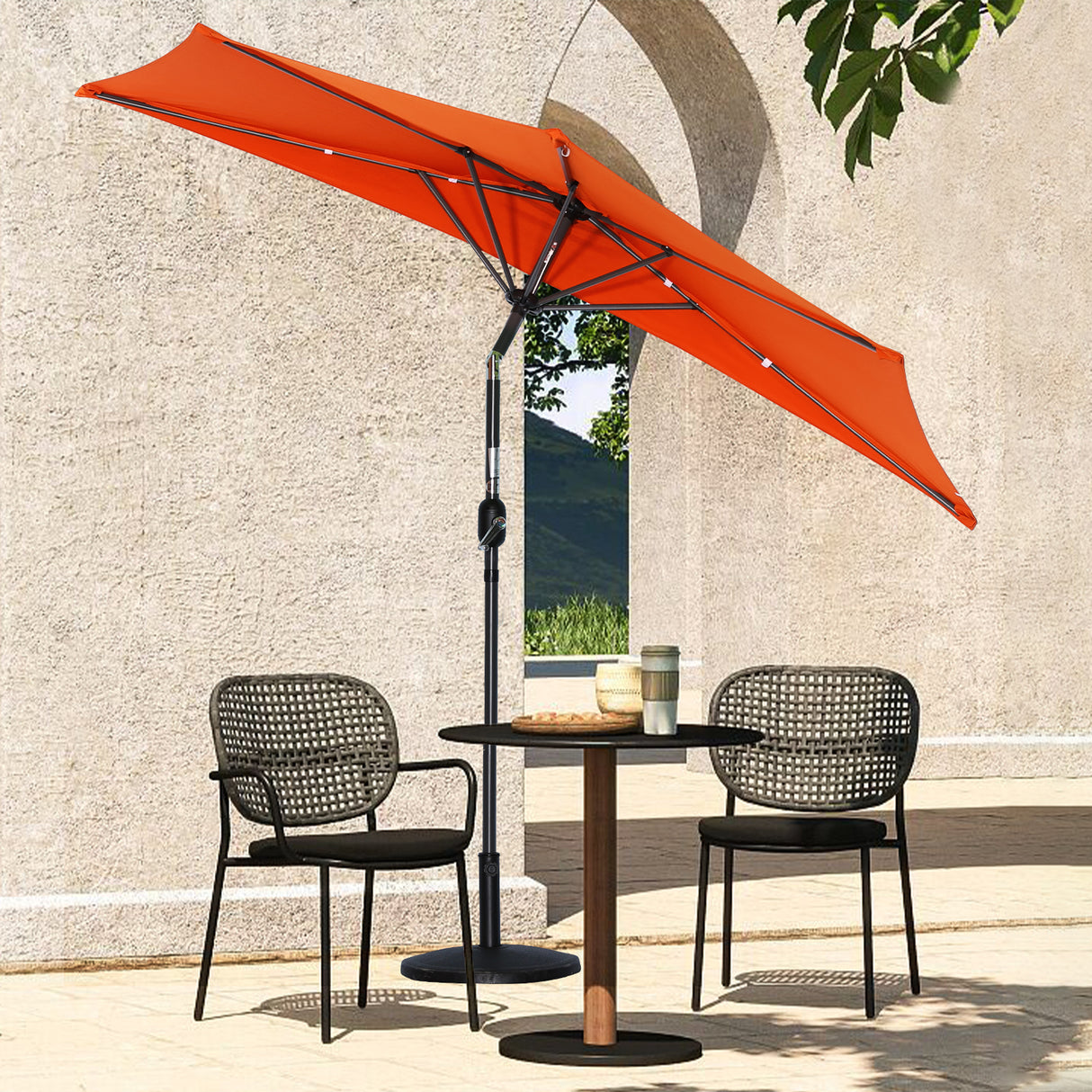 270cm Halbrund Sonnenschirm,Terrassenschirm mit Kurbel, mit UV-Schutz 40+