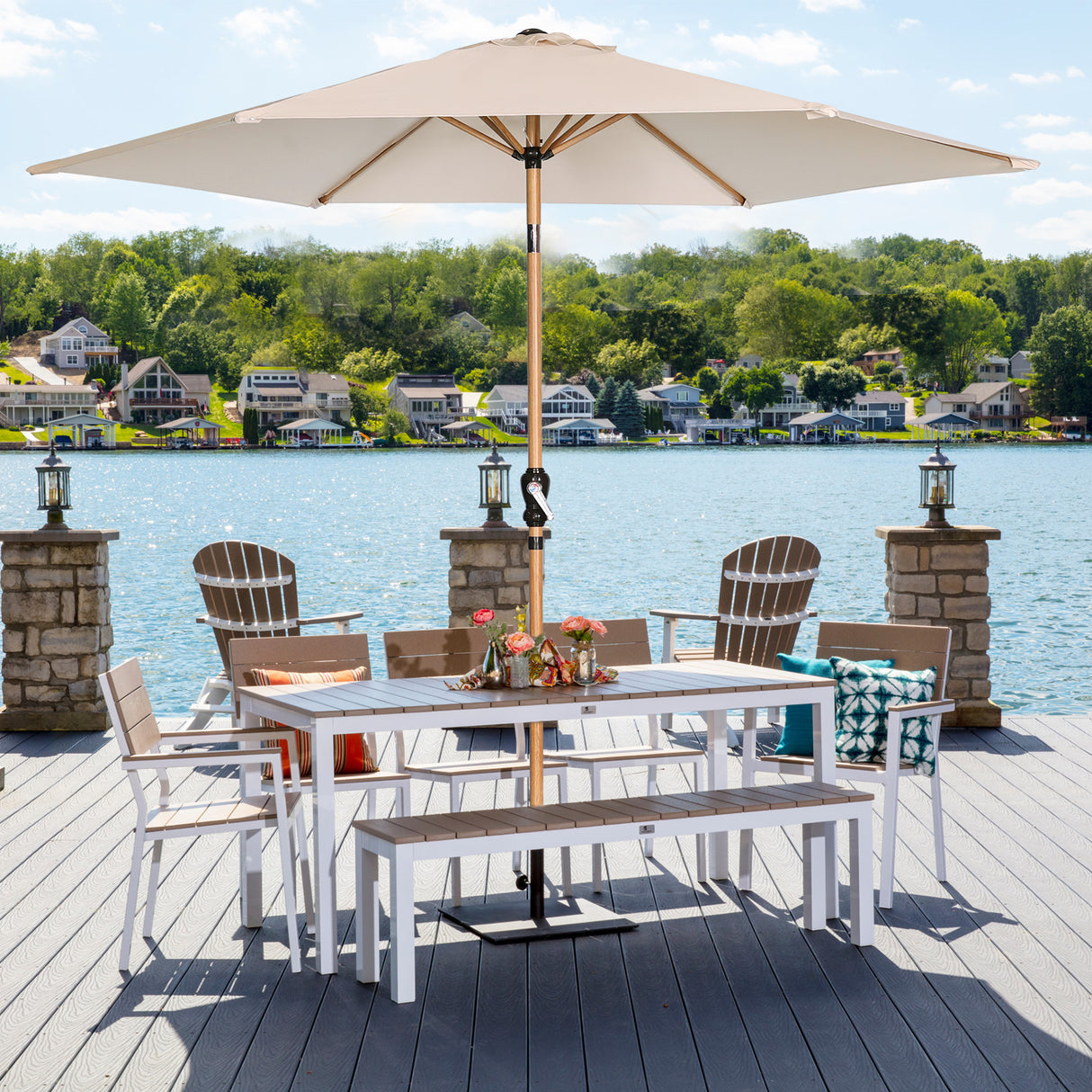 Angel Living Sonnenschirm Ø 300 cm Gartenschirm Marktschirm Terrassenschirm Taupe Rund Sonneschirm Sonnenschutz aus Aluminium und Polyester UV50+ (Cremegelb)