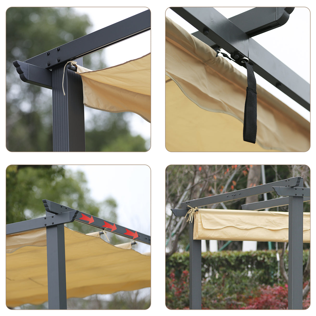 Angel Living Pergola aus Aluminium in anthrazit, Dachrohre aus Stahl, Verstellbares Dach aus Polyester