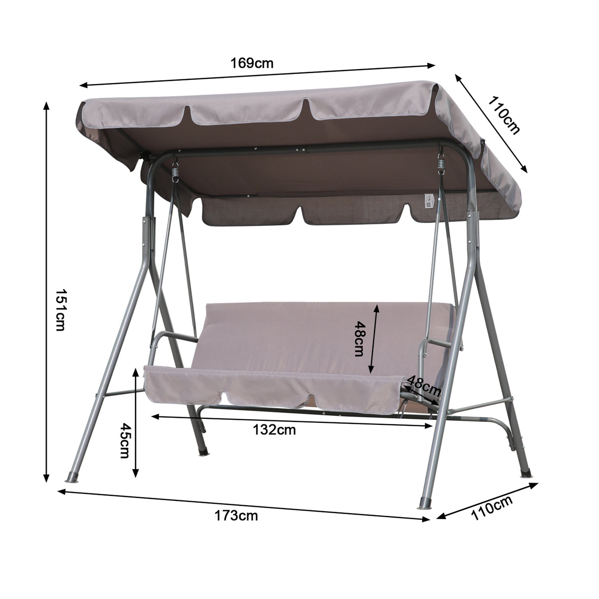 Hollywoodschaukel Gartenschaukel 3 Sitzer mit Sonnenschutz 173x110x151cm