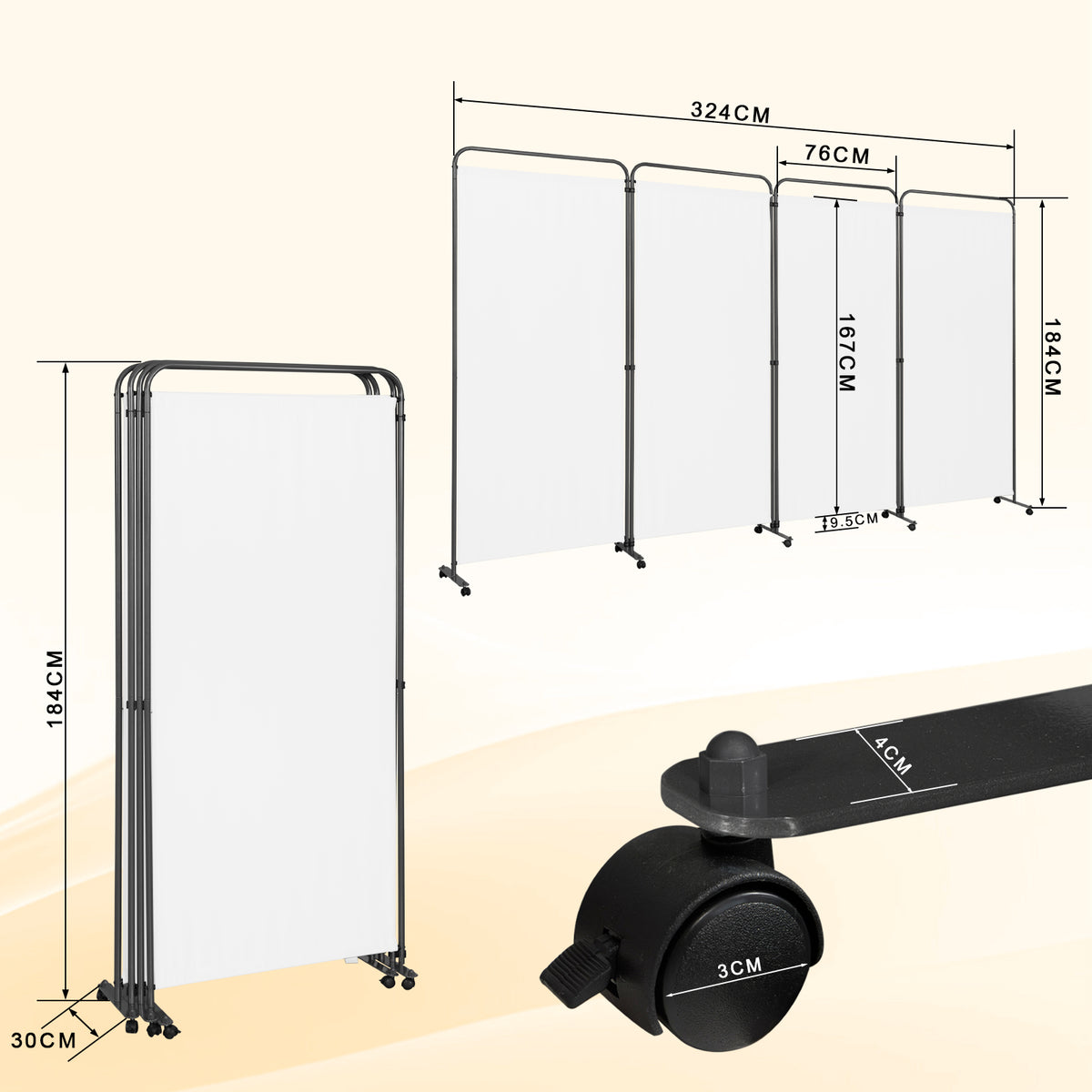 Angel Living Paravent 4 Teilig 324x184 cm, Faltbare Trennwand Spanische Wand Raumteiler, Dekorativer Paravent als Raumtrenner für Wohnzimmer Büro Balkon