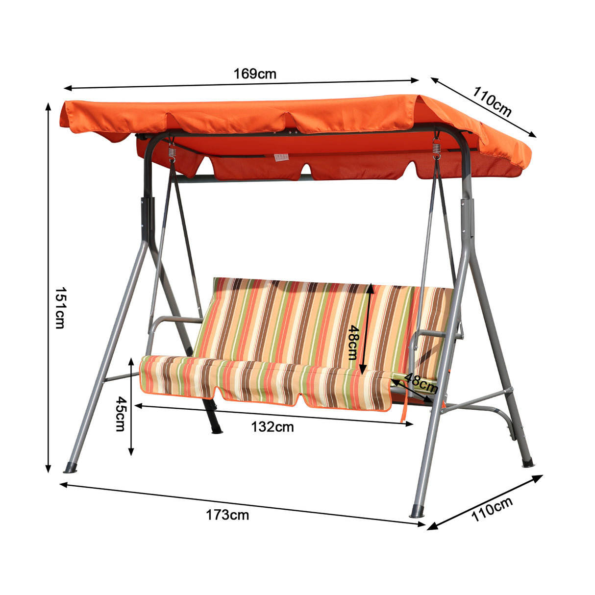 Hollywoodschaukel Gartenschaukel 3 Sitzer mit Sonnenschutz 173x110x151cm