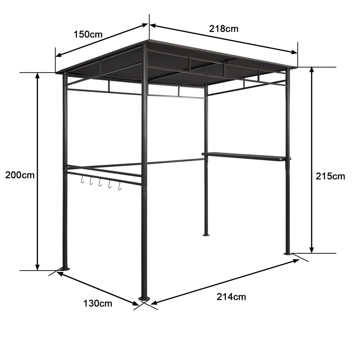 Angel Living Grillpavillon 218x150x215cm, Winddicht mit Seitenregalen Gartenpavillon Regalen Gartenlauben mit UV-Schutz, BBQ Pavillon aus Stahl, Gartenzelt Grillzelt für Party BBQ Grau
