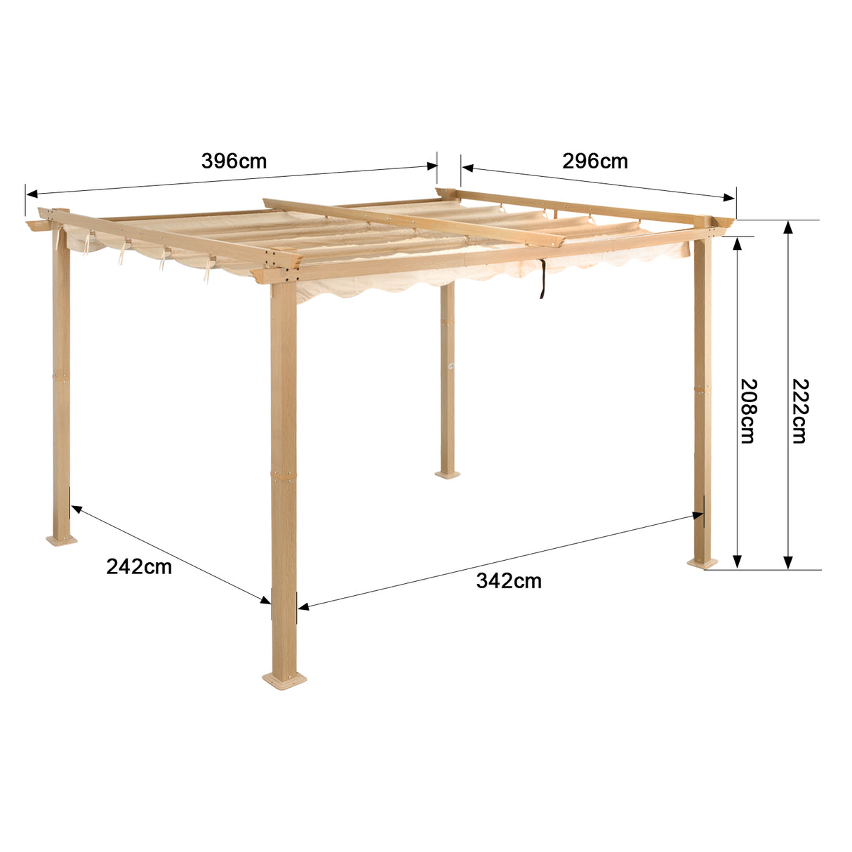 Angel Living Garten Pergola Pavillon Gartenpavillon aus Aluminium in anthrazit, Dachrohre aus Stahl, Verstellbares Dach aus Polyester Cremegelb